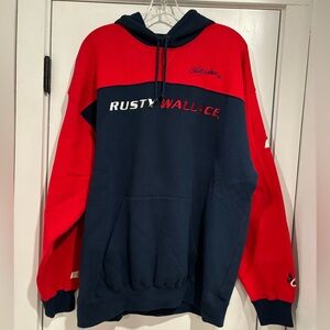 Chase Authentics NASCAR Rusty Wallace Hooded Sweatshirt Mens XL Red Blue